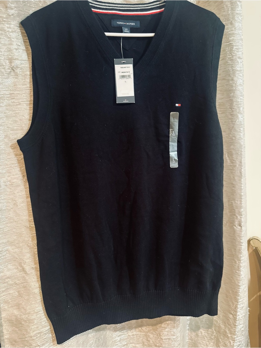 Tommy Hilfiger Men’s Black V-Neck Sweater Vest with Flag Logo